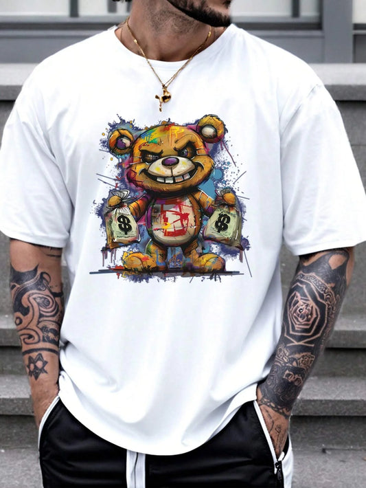Camiseta masculina, com estampa de urso