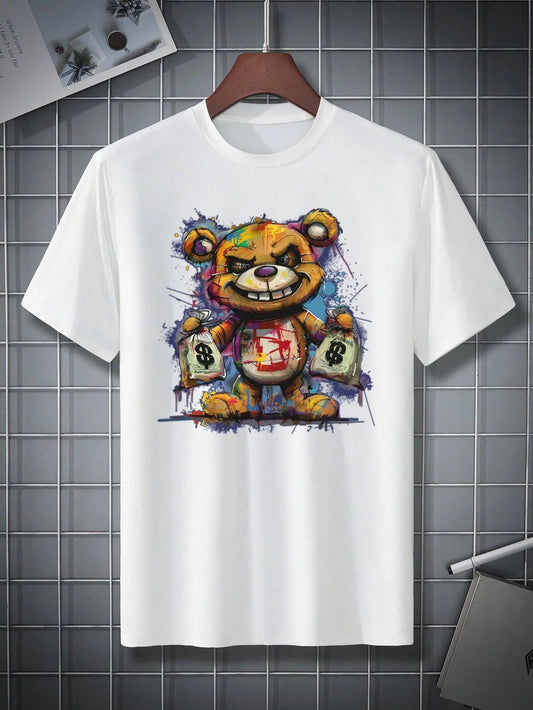 Camiseta masculina, com estampa de urso