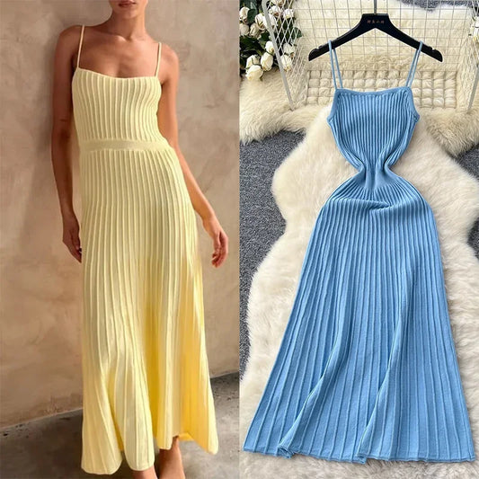 Vestido Longo Plissado em Malha